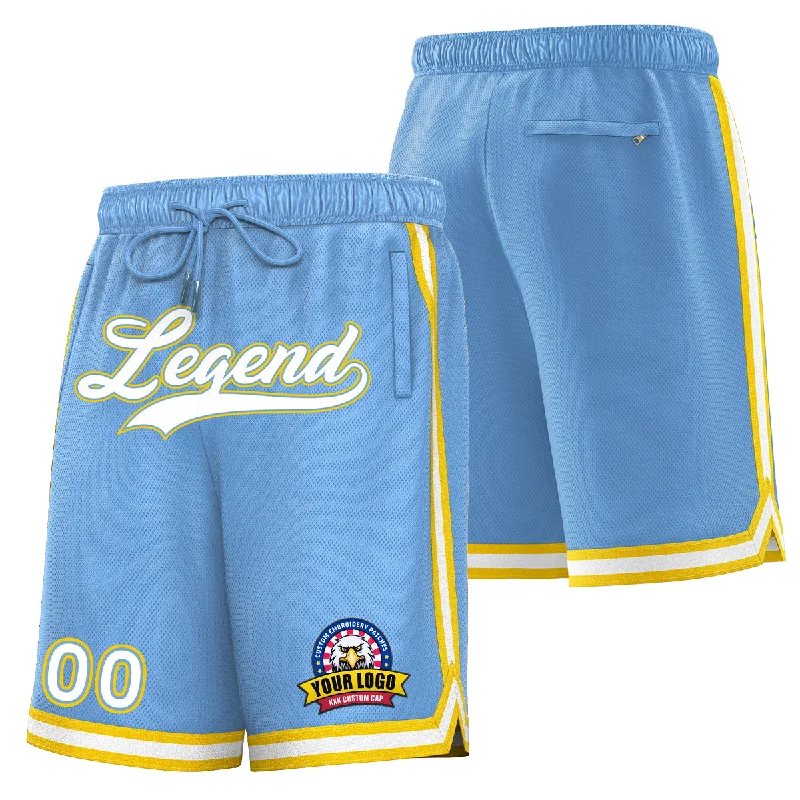 Men's basketball shorts team edition -Custom Powder Blue White Yellow Basketball Shorts