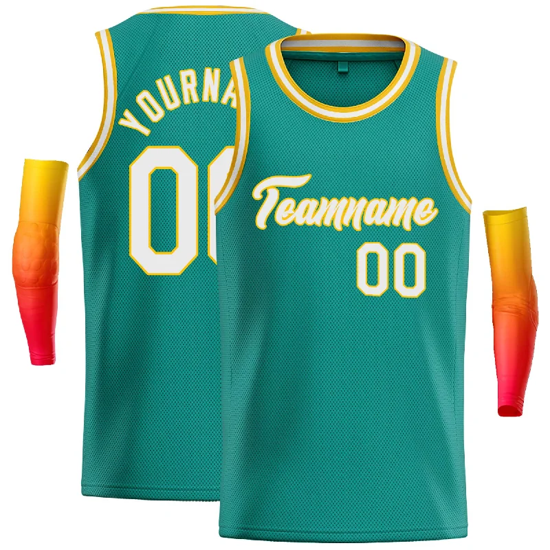 Basketball jerseys fan -Custom Teal White-Yellow Classic Tops Casual Basketball Jersey