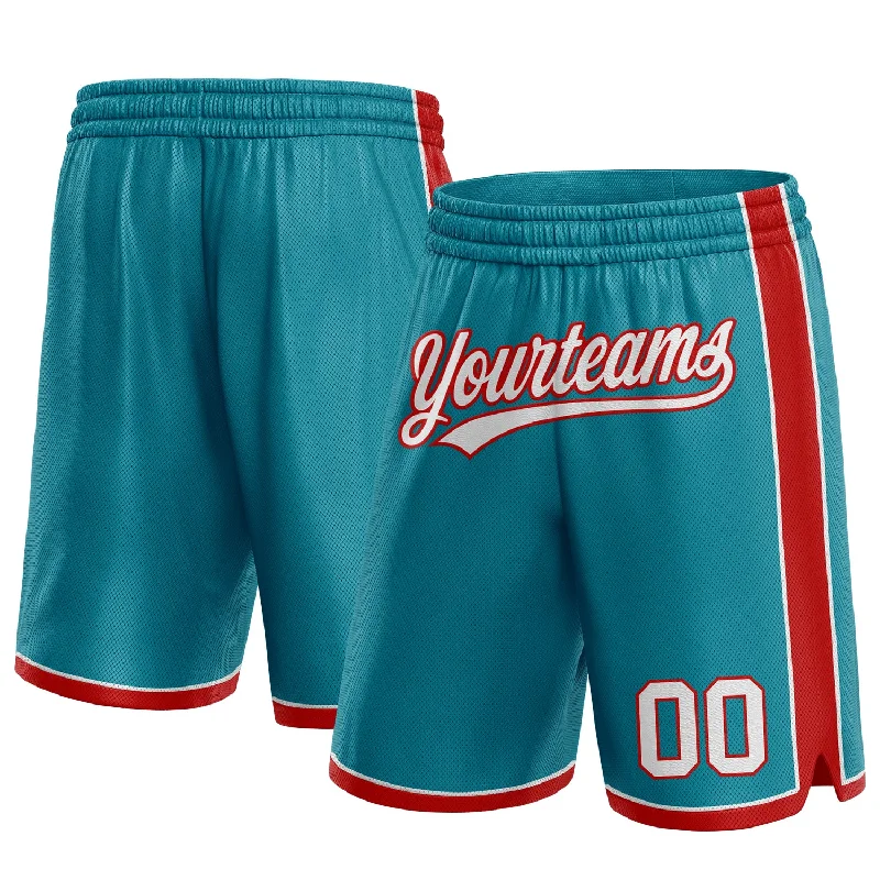 Men's basketball shorts trendy kit -Custom Teal White-Red Authentic Basketball Shorts