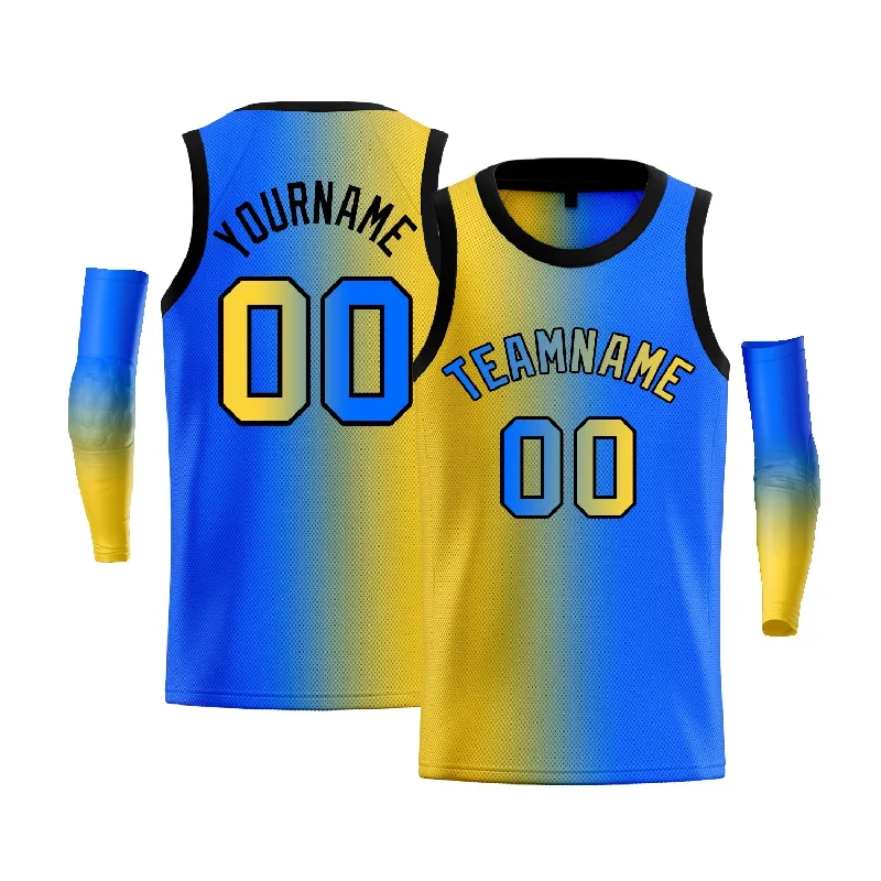 Basketball jerseys pro-court -Custom Yellow Blue-Black Gradient Fashion Tops Basketball Jersey