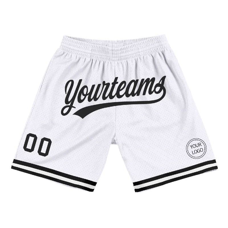 Men's basketball shorts budget sale -Custom White Black Authentic Throwback Basketball Shorts