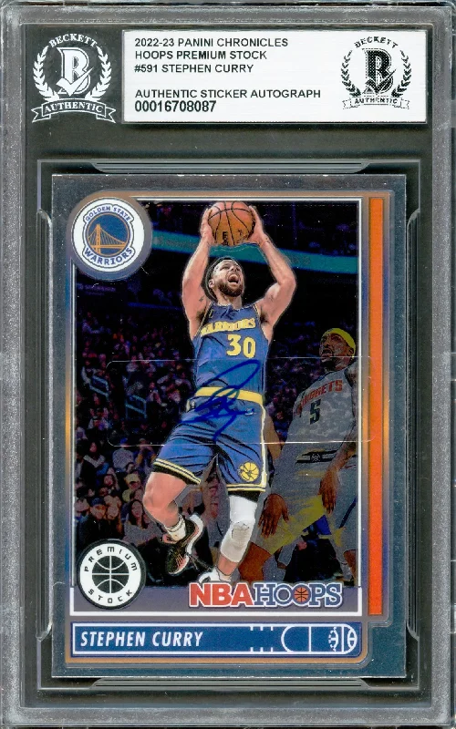 Basketball cards retired-rare -Stephen Curry Autographed 2022-23 Hoops Premium Stock Card #591 Golden State Warriors Beckett BAS #16708087