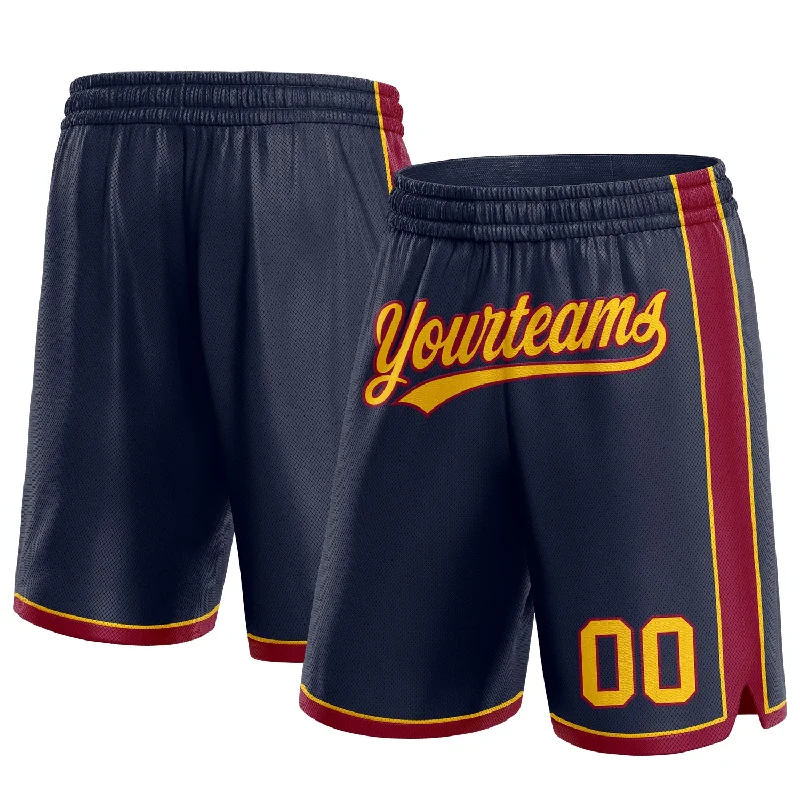 Men's basketball shorts practice must-have -Custom Navy Yellow-Maroon Authentic Basketball Shorts