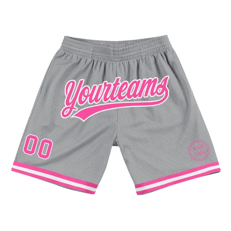 Men's basketball shorts enduring pair -Custom Gray Pink-White Authentic Throwback Basketball Shorts