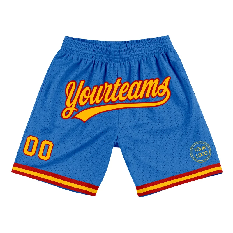 Men's basketball shorts player outfit -Custom Blue Gold-Red Authentic Throwback Basketball Shorts