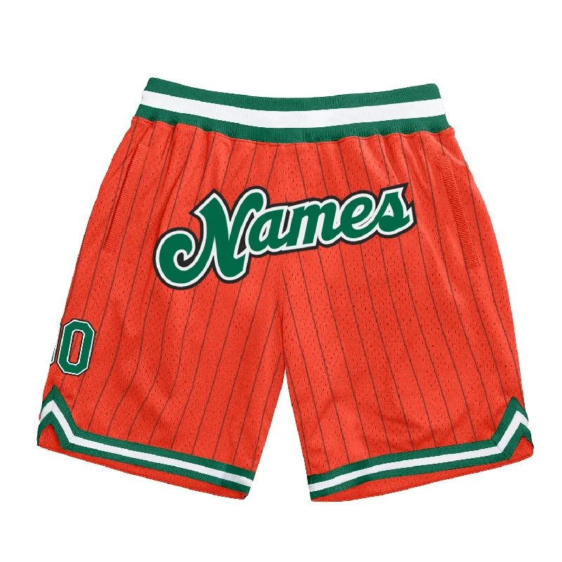 Men's basketball shorts resilient fabric -Custom Orange Black Pinstripe Kelly Green-White Authentic Basketball Shorts