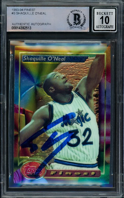 Basketball cards binder-rare -Shaquille Shaq O'Neal Autographed 1993-94 Finest Card #3 Orlando Magic Auto Grade Gem Mint 10 Beckett BAS Stock #220149