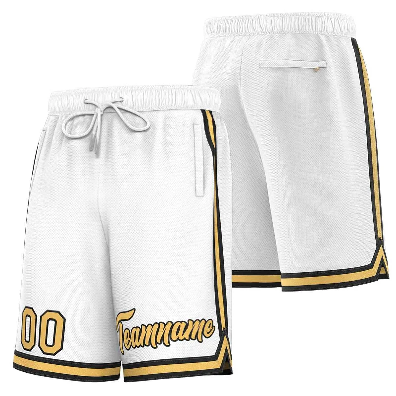 Men's basketball shorts light offer -Custom White Old Gold-Black Sport Basketball Shorts