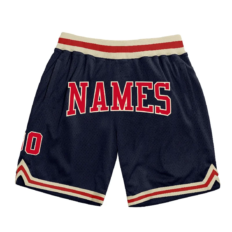 Men's basketball shorts practice pair -Custom Navy Red-Cream Authentic Throwback Basketball Shorts