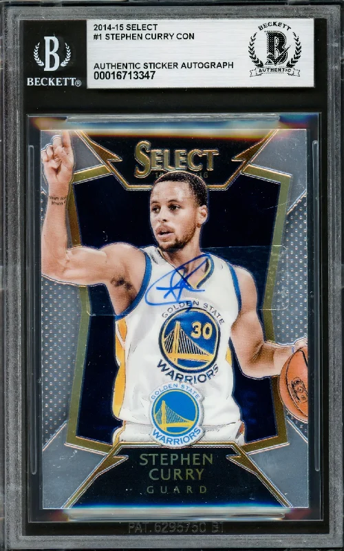 Basketball cards declining-rare -Stephen Curry Autographed 2014-15 Select Card #1 Golden State Warriors Beckett BAS