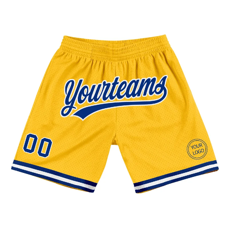 Men's basketball shorts premium brand -Custom Gold Royal-White Authentic Throwback Basketball Shorts