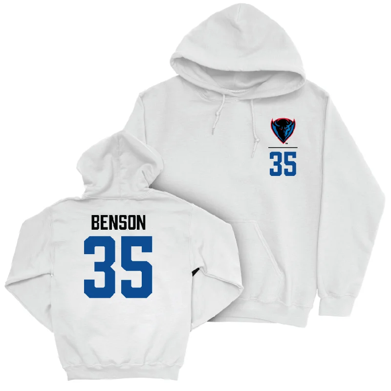 Men's basketball hoodie retro vibe -DePaul Men's Basketball White Logo Hoodie - Nj Benson | #35