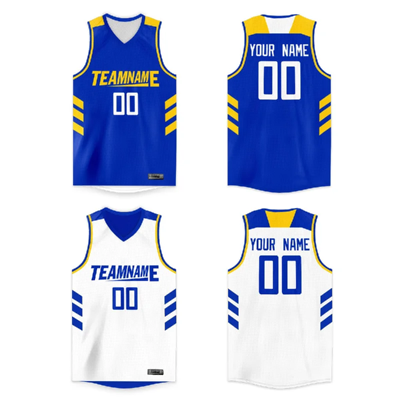 Basketball jerseys vintage-season -Custom Royal White Yellow Double Side Tops Basketball Jersey