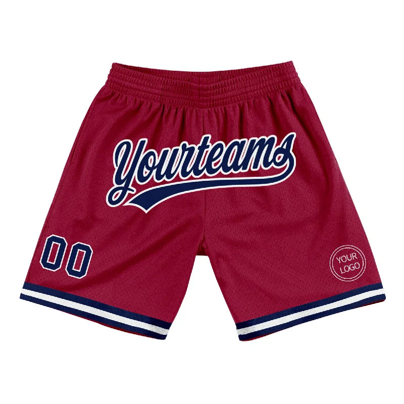 Men's basketball shorts lightweight sale -Custom Maroon Navy-White Authentic Throwback Basketball Shorts