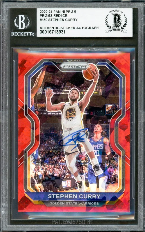 Basketball cards trading-rare -Stephen Curry Autographed 2020-21 Panini Prizm Red Ice Card #159 Golden State Warriors Beckett BAS #16713931