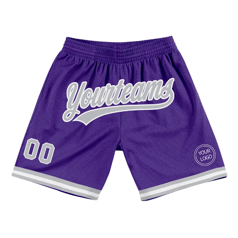 Men's basketball shorts simple design -Custom Purple Gray-White Authentic Throwback Basketball Shorts