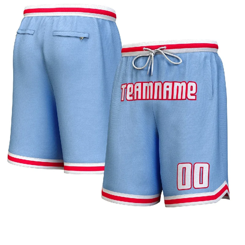 Men's basketball shorts quality collection -Custom Light Blue White-Red Personalized Basketball Shorts