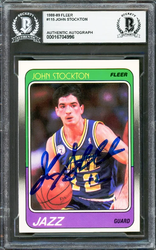 Basketball cards glossy-rare -John Stockton Autographed 1988-89 Fleer Rookie Card #115 Utah Jazz Beckett BAS #16704996