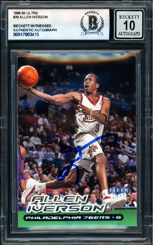 Basketball cards resale-rare -Allen Iverson Autographed 1999-00 Fleer Ultra Card #20 Philadelphia 76ers Auto Grade Gem Mint 10 Beckett BAS Witness #17003415