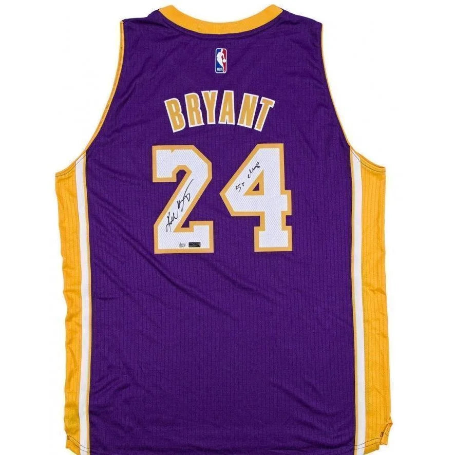 Basketball jerseys durable-design -Kobe Bryant Signed Lakers Purple Jersey Inscribed "5X Champ" #D/124 COA Autograph