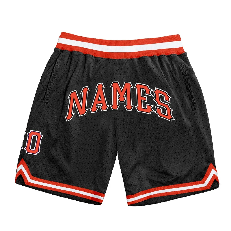 Men's basketball shorts snug design -Custom Black Orange-White Authentic Throwback Basketball Shorts