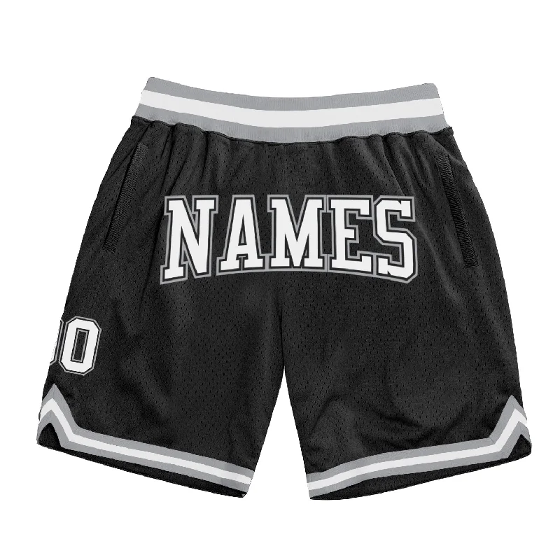 Men's basketball shorts sleek cut -Custom Black White-Gray Authentic Throwback Basketball Shorts