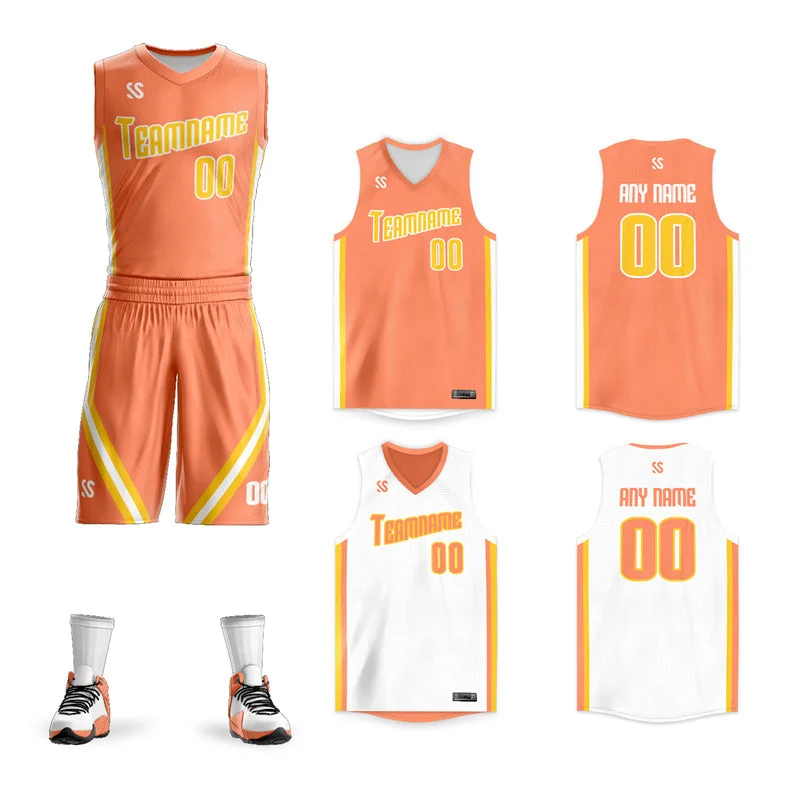 Basketball jerseys designer -Custom Orange White Double Side Sets Design Basketball Jersey