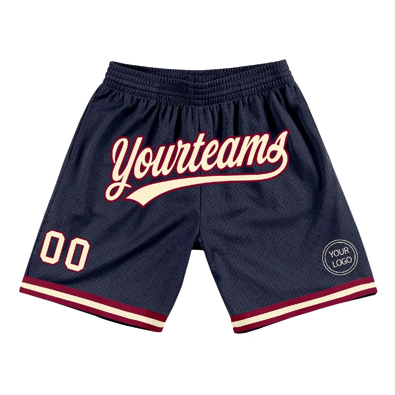 Men's basketball shorts pro league pair -Custom Navy Cream-Maroon Authentic Throwback Basketball Shorts