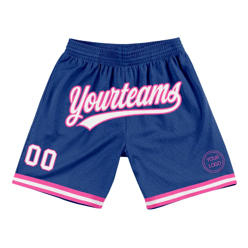 Men's basketball shorts affordable offer -Custom Royal White-Pink Authentic Throwback Basketball Shorts