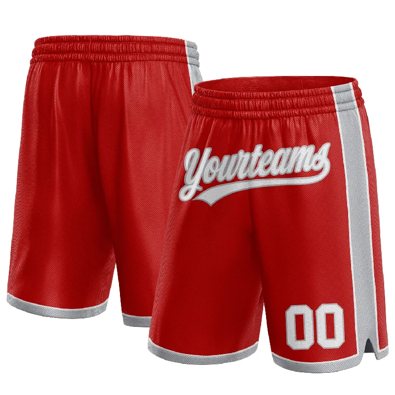 Men's basketball shorts custom lettering -Custom Red White-Gray Authentic Basketball Shorts