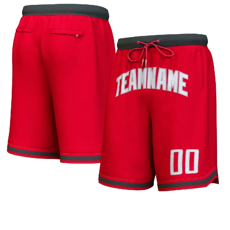 Men's basketball shorts fast-dry kit -Custom Red White-Gray Personalized Basketball Shorts