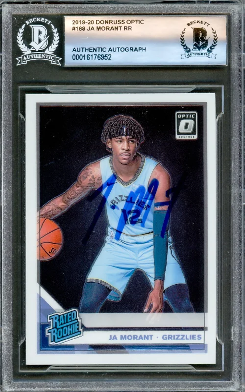 Basketball cards unserial-rarity -Ja Morant Autographed 2019-20 Donruss Optic Rookie Card #168 Memphis Grizzlies Beckett BAS #16176952