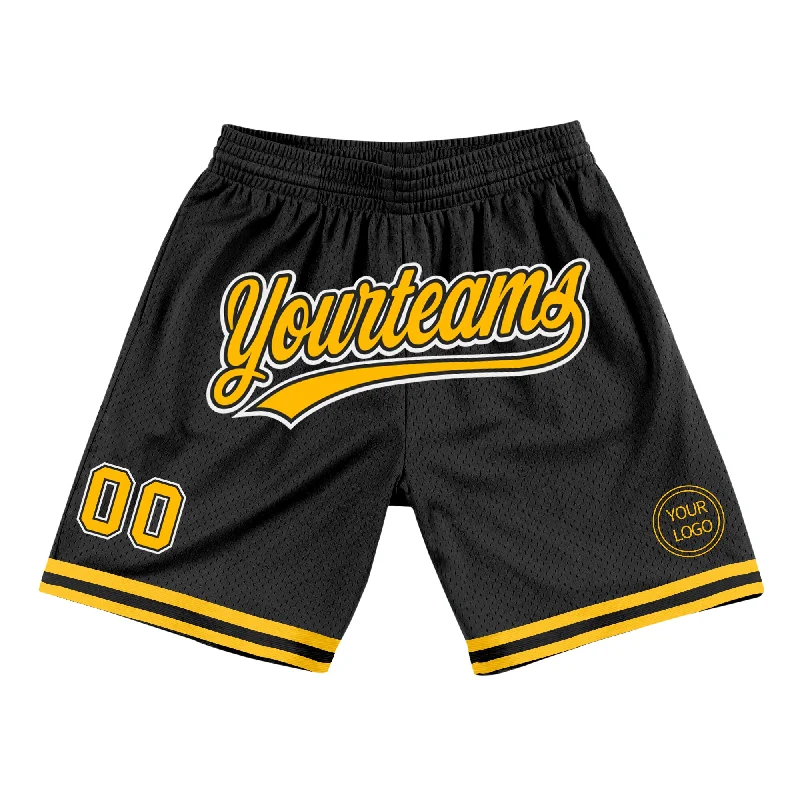 Men's basketball shorts practice must-have -Custom Black Gold-White Authentic Throwback Basketball Shorts