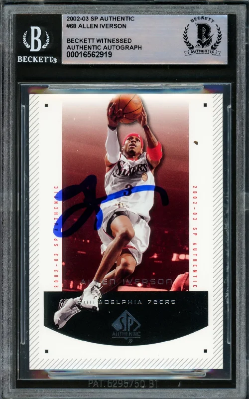 Basketball cards collector-favorite -Allen Iverson Autographed 2002-03 SP Authentic Card #68 Philadelphia 76ers Beckett BAS Witnessed #16562919