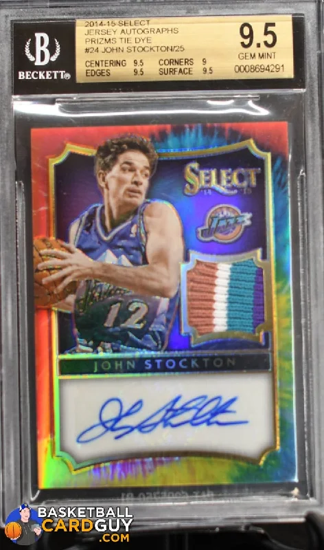 Basketball jerseys warm-up -John Stockton 2014-15 Select Jersey Autographs Prizms Tie Dye #/25 BGS 9.65 GEM MINT