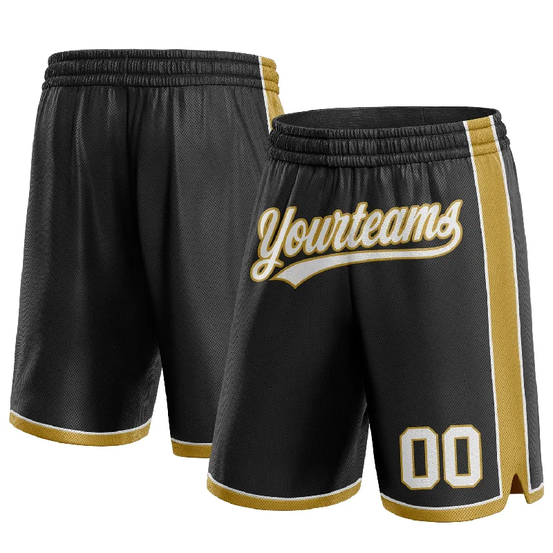 Men's basketball shorts name embroidery -Custom Black White-Old Gold Authentic Basketball Shorts