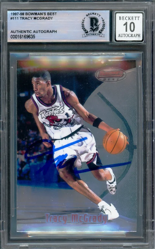 Basketball cards injury-rare -Tracy McGrady Autographed 1997-98 Bowman's Best Rookie Card #111 Toronto Raptors Auto Grade Gem Mint 10 Beckett BAS #16169635