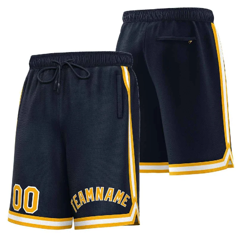 Men's basketball shorts custom outfit -Custom Navy Gold-White Sport Basketball Shorts