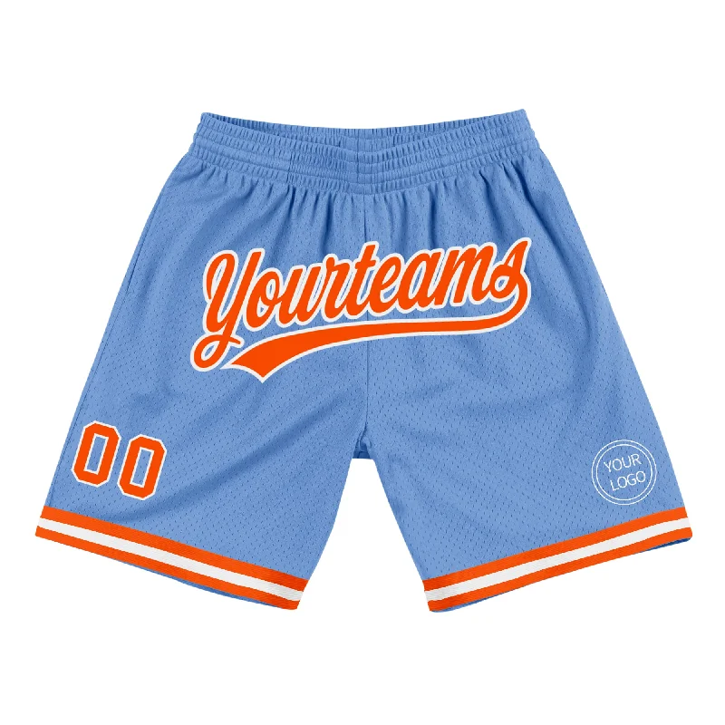 Men's basketball shorts custom kit -Custom Light Blue Orange-White Authentic Throwback Basketball Shorts