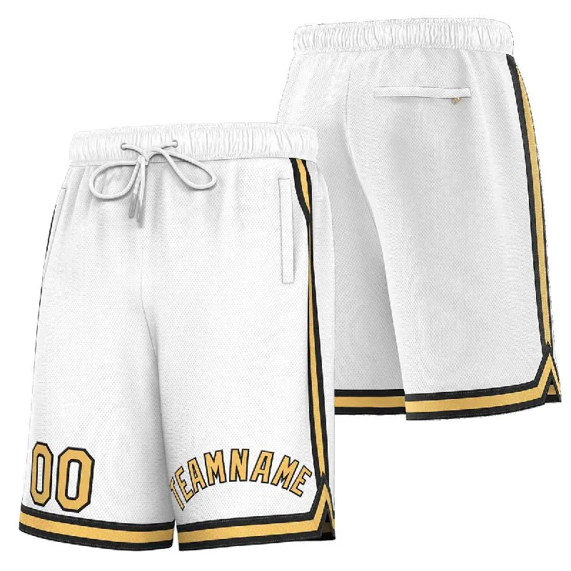 Men's basketball shorts player sale -Custom White Old Gold-Black Sport Basketball Shorts