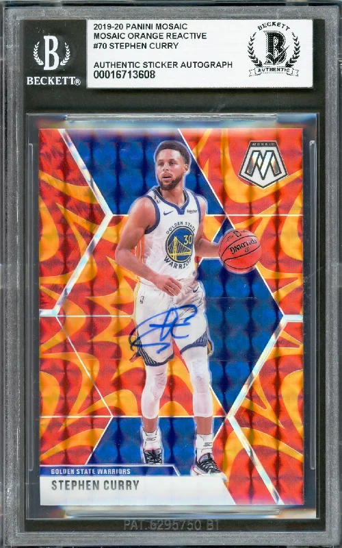 Basketball cards prism-rare -Stephen Curry Autographed 2019-20 Panini Mosaic Prizm Reactive Orange Card #70 Golden State Warriors Beckett BAS #16713608