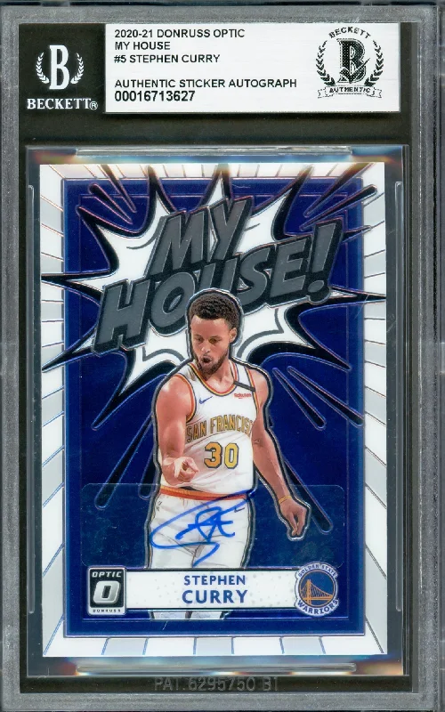 Basketball cards worn-rarity -Stephen Curry Autographed 2020-21 Donruss Optic My House Card #5 Golden State Warriors Beckett BAS #16713627