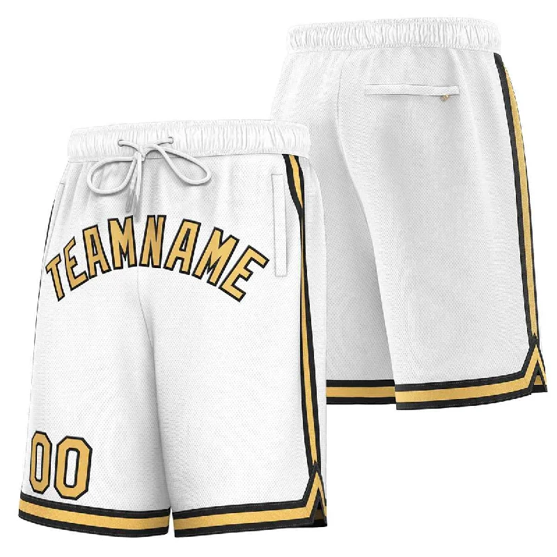 Men's basketball shorts superior mobility -Custom White Old Gold-Black Sport Basketball Shorts