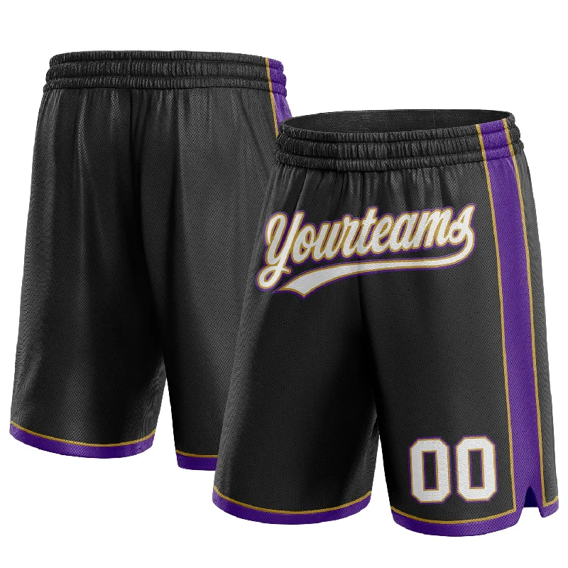 Men's basketball shorts player special -Custom Black White Old Gold-Purple Authentic Basketball Shorts