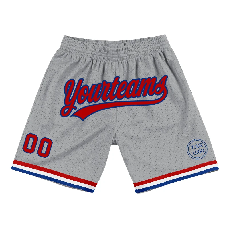 Men's basketball shorts custom apparel -Custom Gray Red-Royal Authentic Throwback Basketball Shorts