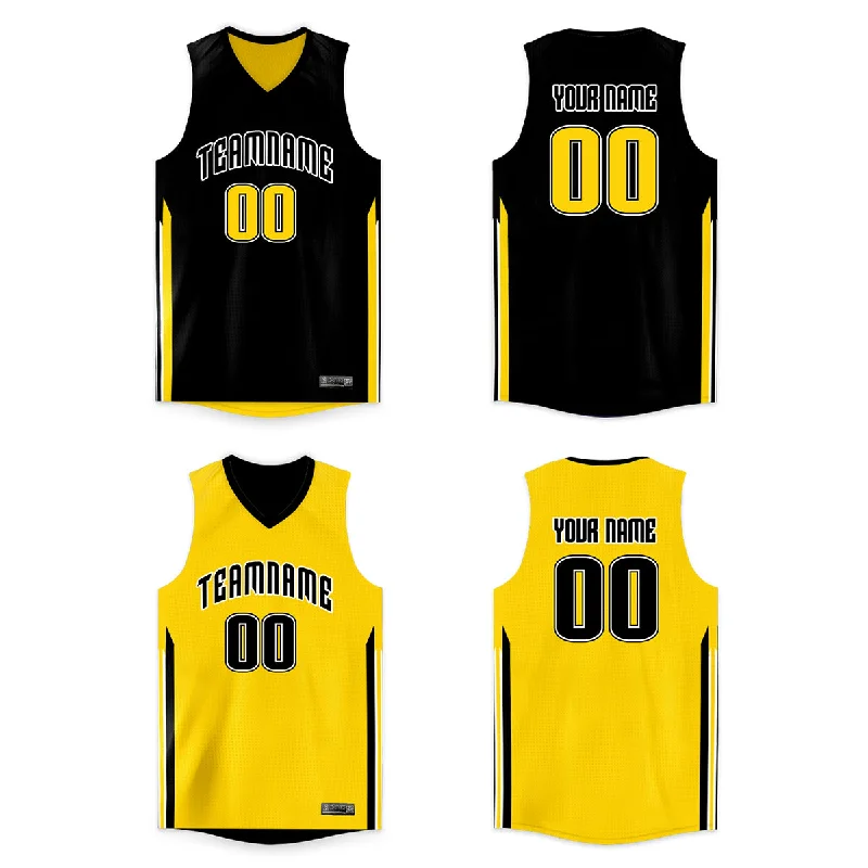 Basketball jerseys breathable-court -Custom Black Yellow Double Side Tops Men/Boy Basketball Jersey