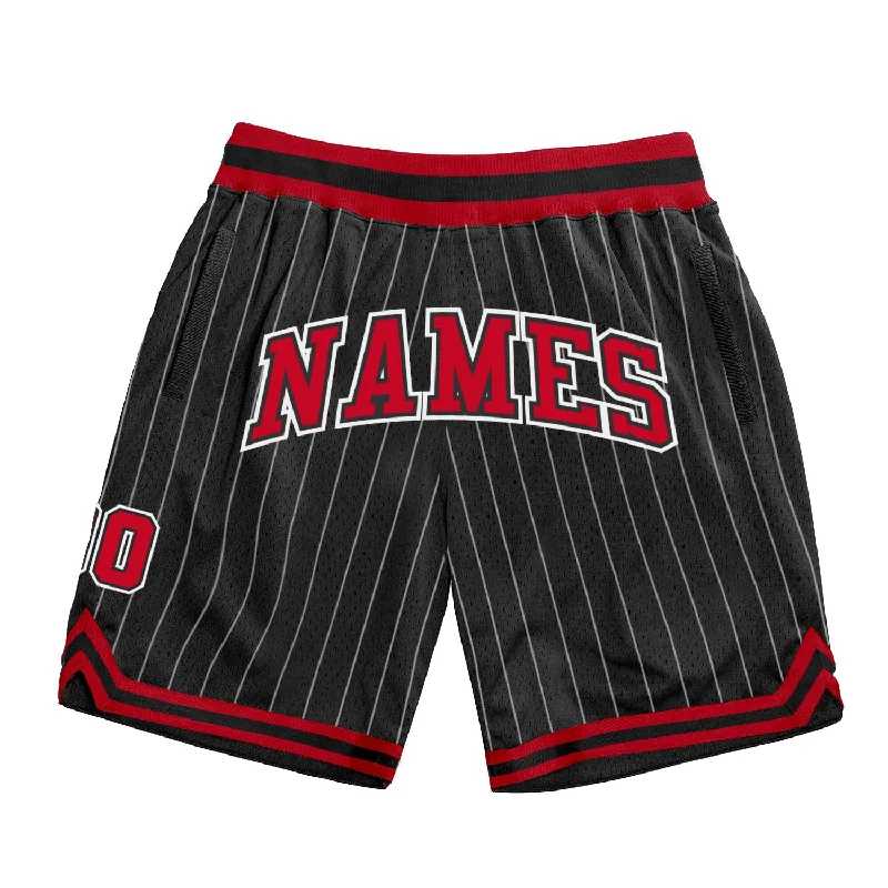 Men's basketball shorts light set -Custom Black White Pinstripe Red-White Authentic Basketball Shorts