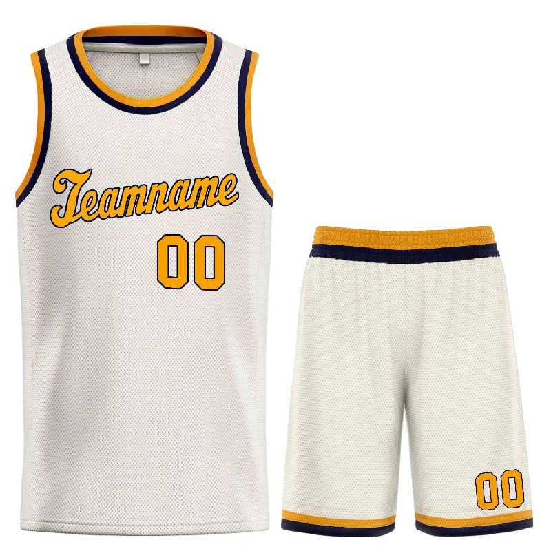 Basketball jerseys everyday -Custom Cream Yellow-Navy Classic Sets Sports Uniform Basketball Jersey