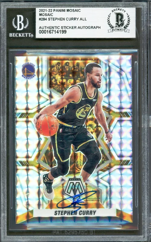 Basketball cards player-vote-rare -Stephen Curry Autographed 2021-22 Panini Mosaic Silver Prizm Card #284 Golden State Warriors Beckett BAS #16714199