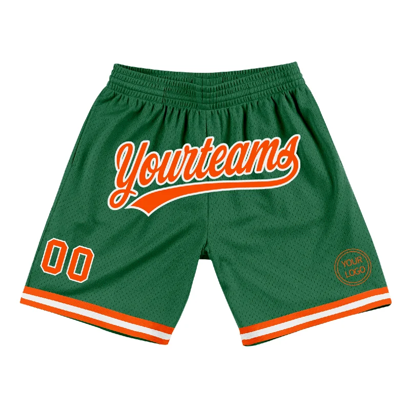 Men's basketball shorts lightweight weave -Custom Kelly Green Orange-White Authentic Throwback Basketball Shorts